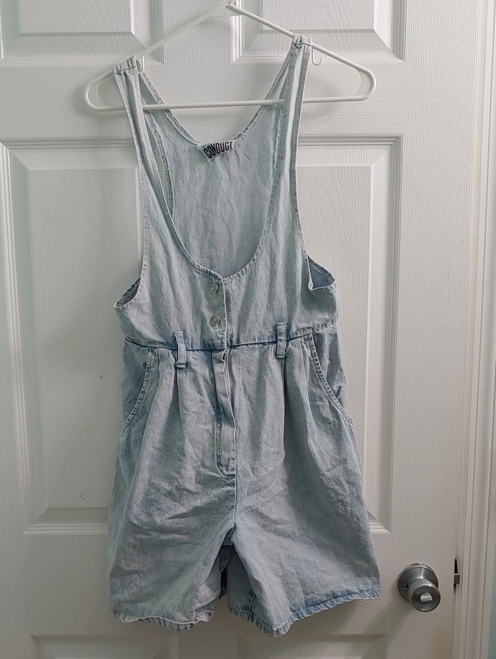 Vintage 90s Denim Overall Shorts Women's Stone Washed Jumper Size 3/4